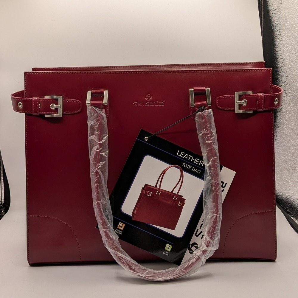 NEW Samsonite $120 Red Split Leather Laptop Tote Bag Business Shoulder Bag NWT